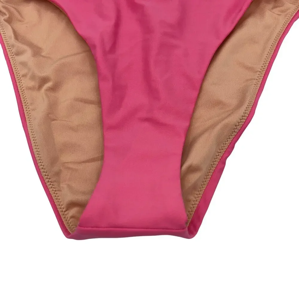 New J. Crew Pink High Rise Bikini Swim Bathing Suit Bottom Women's Size Medium